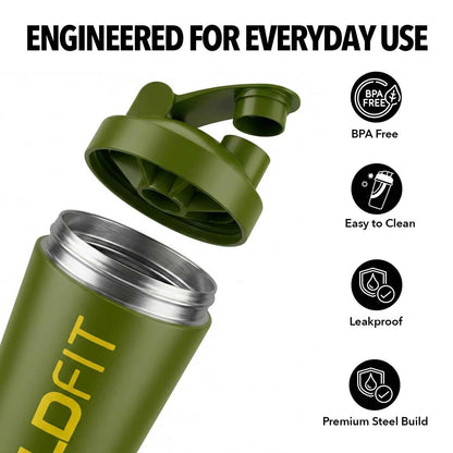 BOLDFIT Steel Shaker (Army Green)