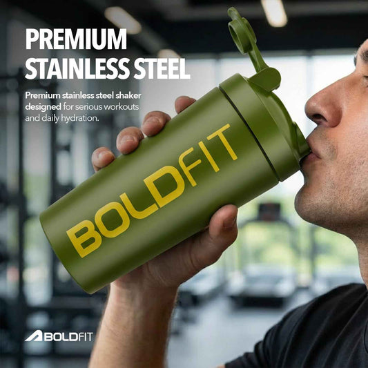 BOLDFIT Steel Shaker (Army Green)