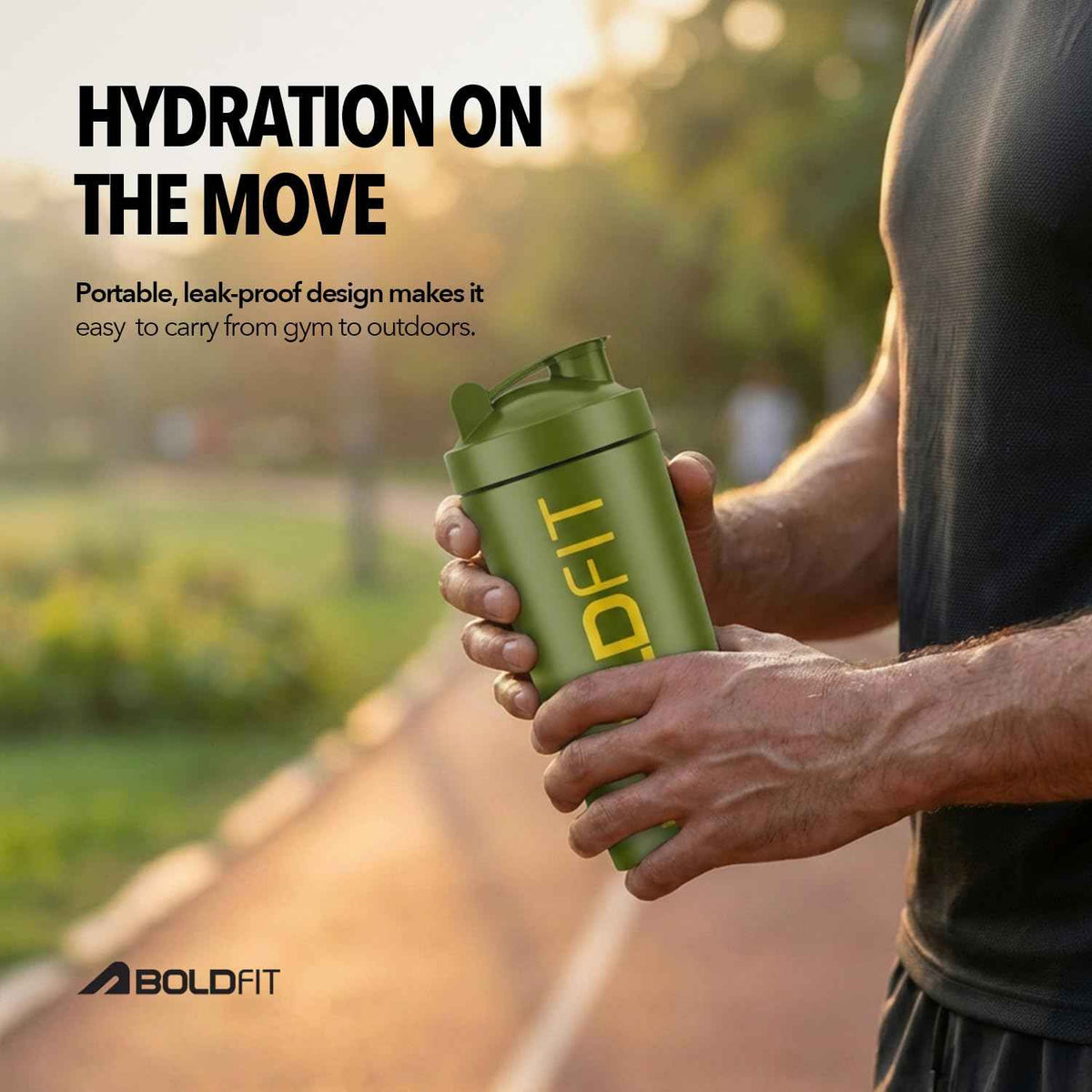 BOLDFIT Steel Shaker (Army Green)